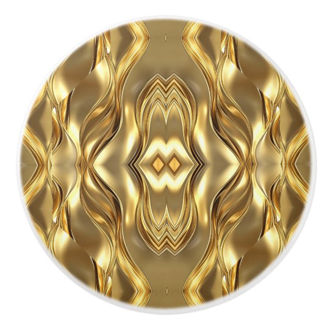 Golden abstract mandala pattern ceramic knob (Front)