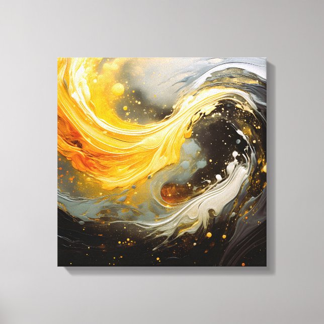 Golden Abstract Marble Modern Waves Canvas Print (Front)