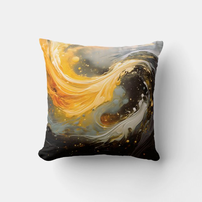 Golden Abstract Marble Modern Waves Cushion (Front)