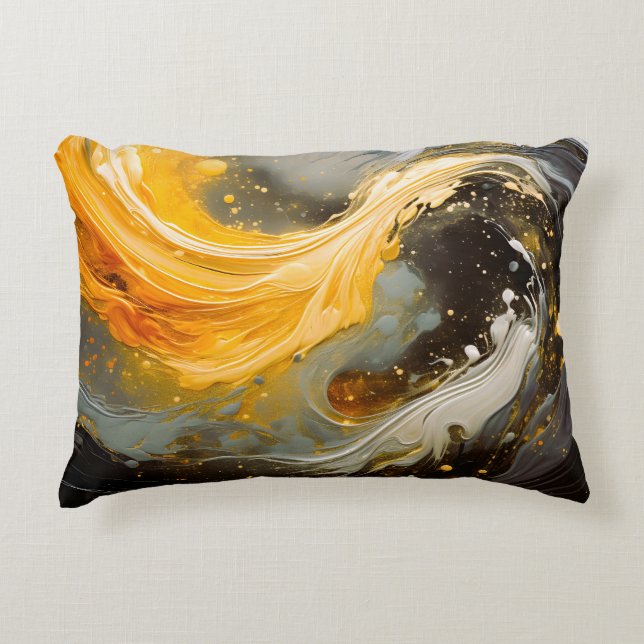 Golden Abstract Marble Modern Waves Decorative Cushion (Front)