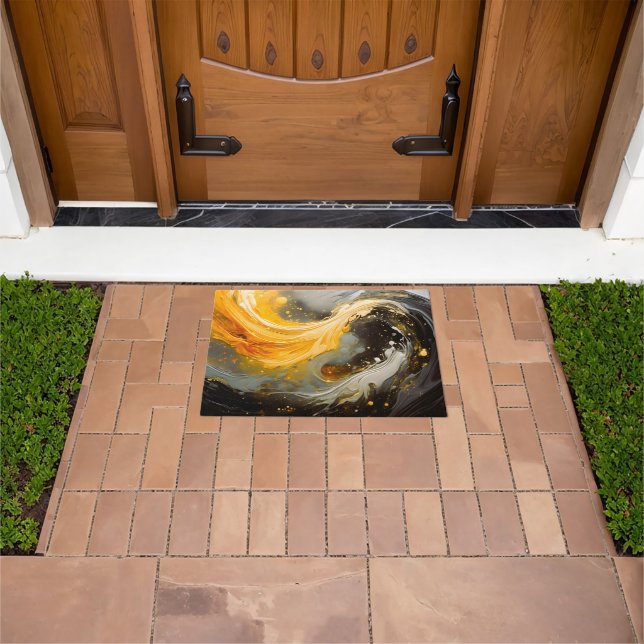 Golden Abstract Marble Modern Waves Doormat (Outdoor)