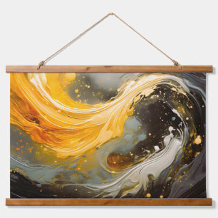 Golden Abstract Marble Modern Waves Hanging Tapestry