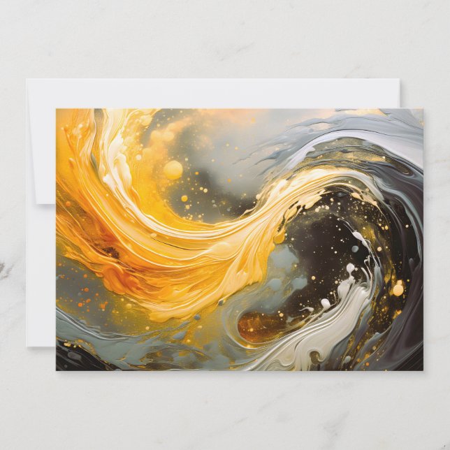 Golden Abstract Marble Modern Waves Holiday Card (Front)