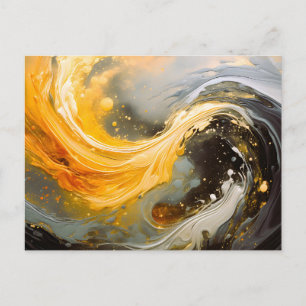 Golden Abstract Marble Modern Waves Holiday Postcard
