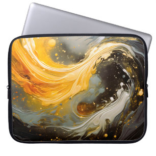 Golden Abstract Marble Modern Waves Laptop Sleeve