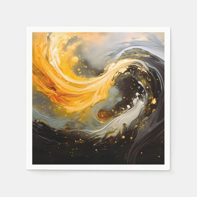 Golden Abstract Marble Modern Waves Napkin (Front)