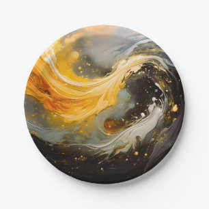 Golden Abstract Marble Modern Waves Paper Plate