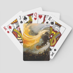 Golden Abstract Marble Modern Waves Playing Cards