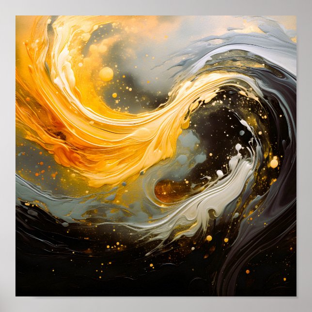 Golden Abstract Marble Modern Waves Poster (Front)