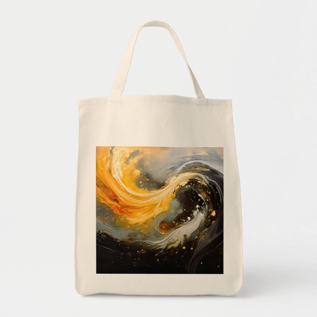 Golden Abstract Marble Modern Waves Tote Bag (Front)