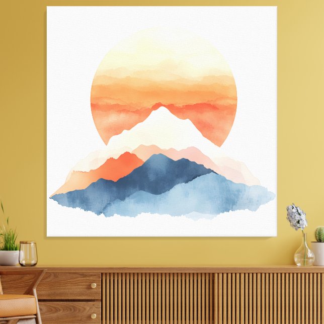 Golden Abstract Mountain Peak Sunrise Canvas Print (Insitu(LivingRoom))