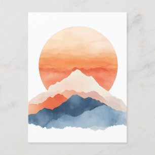 Golden Abstract Mountain Peak Sunrise Holiday Postcard