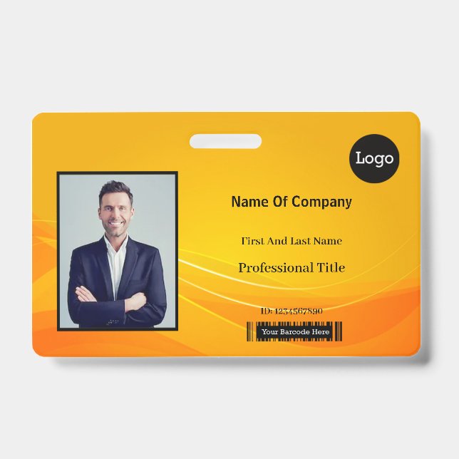 Golden Abstract  Photo Identification ID Badge (Front)
