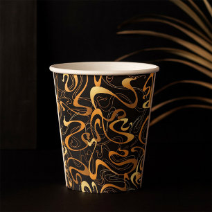 Golden Abstract Swirl Pattern Paper Cups