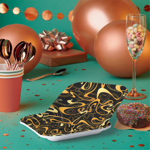 Golden Abstract Swirl Pattern Paper Plate