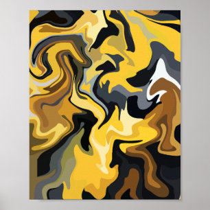 Golden Abstract Waves  Poster