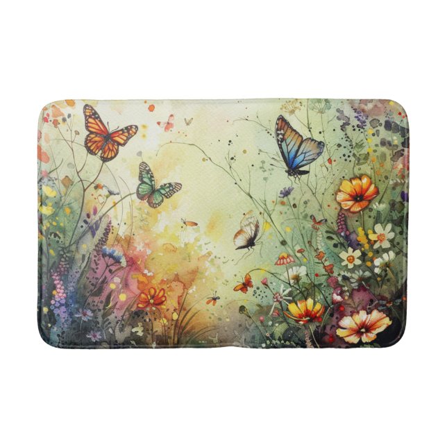 Golden accent butterfly garden custom art bath mat (Front)