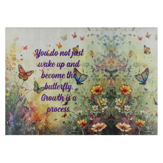 Golden accent butterfly garden custom art cutting board (Front)