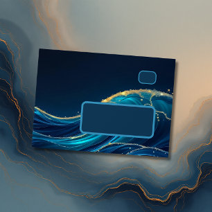 Golden Accented Abstract Ocean Waves wedding Envelope