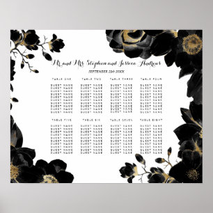 Golden Accented Black Floral Seating Chart