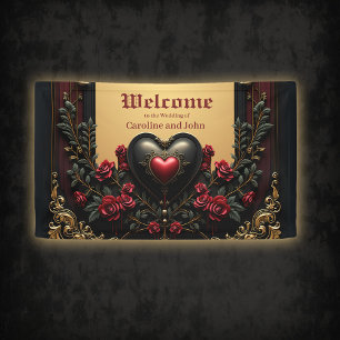 Golden accents, red roses, and a heart: banner