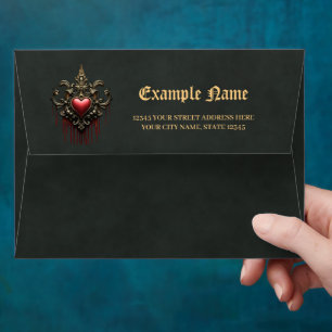 Golden accents, red roses, and a heart: envelope