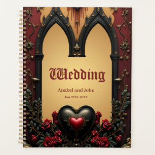 Golden accents, red roses, and a heart: planner