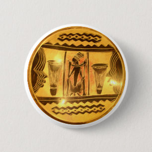 Golden African Ethnic Art Print Design 6 Cm Round Badge
