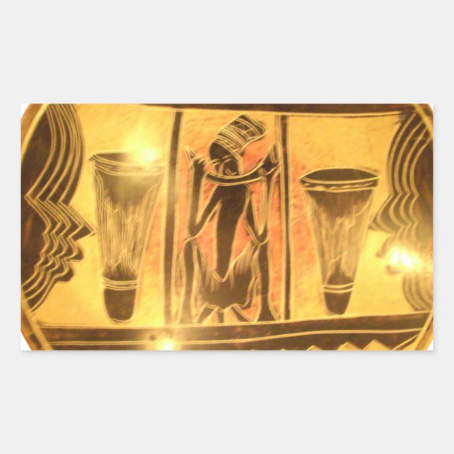 Golden African Ethnic Art Print Design Rectangular Sticker (Front)