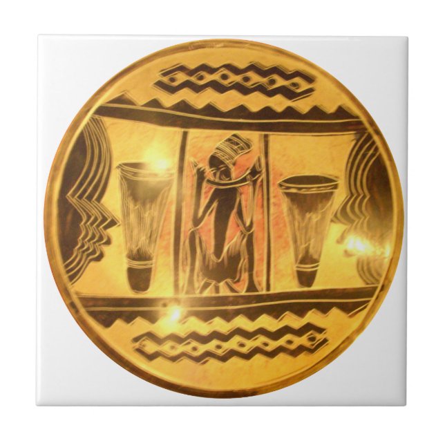 Golden African Ethnic Art Print Design Tile (Front)