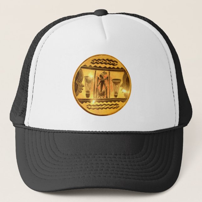 Golden African Ethnic Art Print Design Trucker Hat (Front)