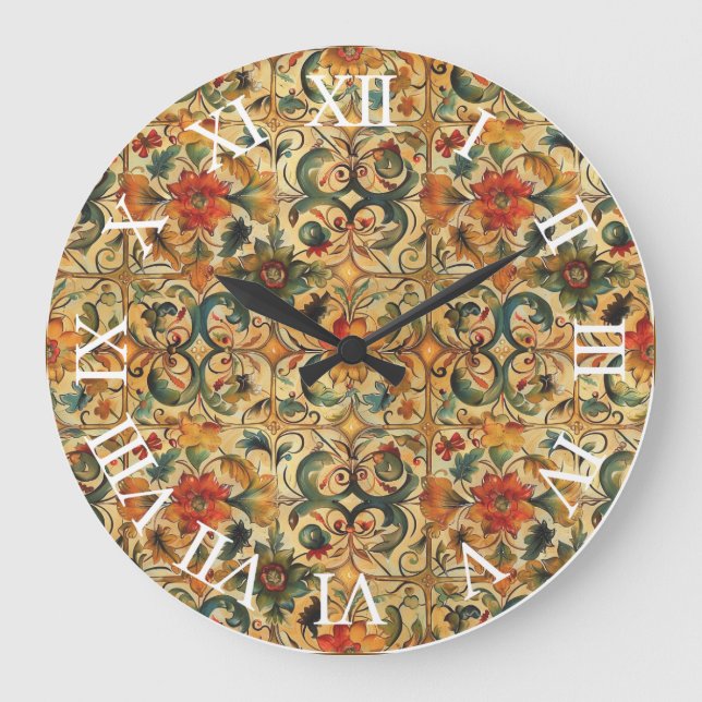 Golden Age Botanical with Roman Numerals  Large Clock (Front)