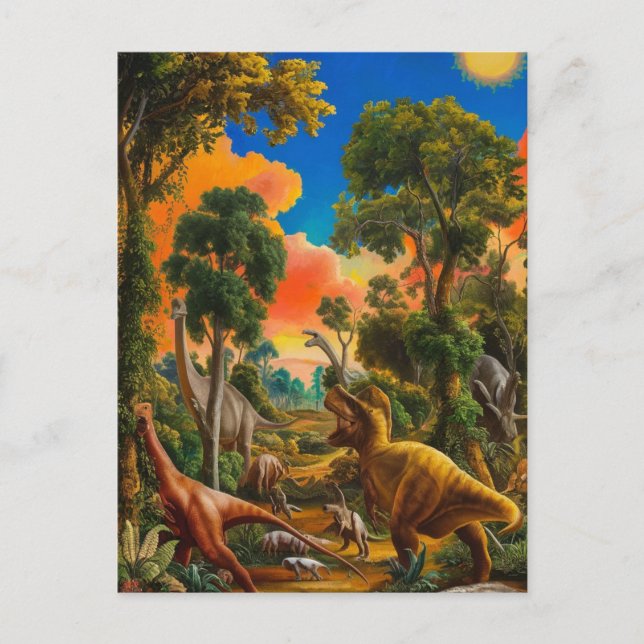 Golden Age of Dinosaurs: A Vibrant Masterpiece Postcard (Front)