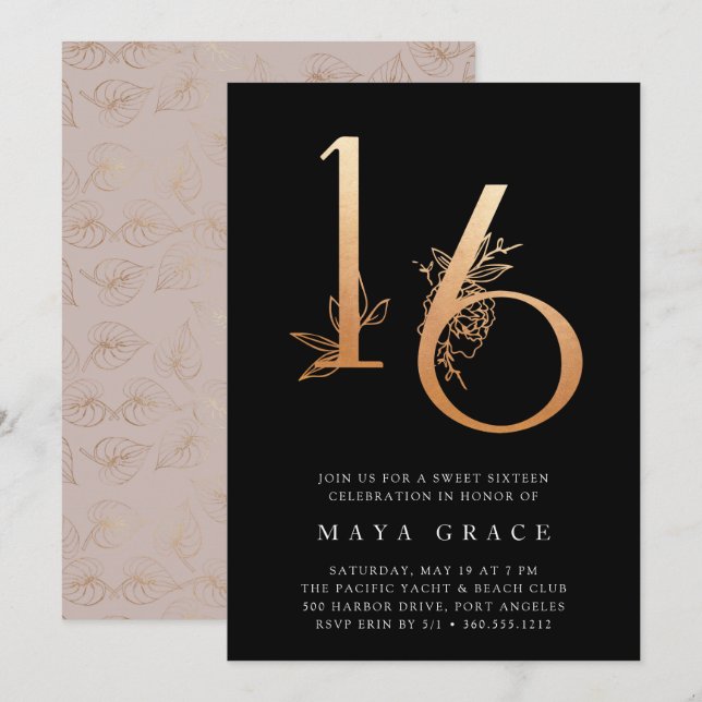 Golden Age | Rose Gold Sweet 16 Birthday Party Invitation (Front/Back)