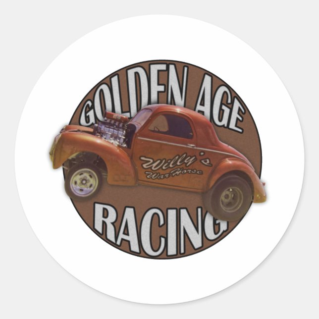 Golden Age Willys Gasser Drag Racing Patina Classic Round Sticker (Front)