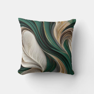 Golden Air – Emerald & Gold Flowing Abstract Cushion