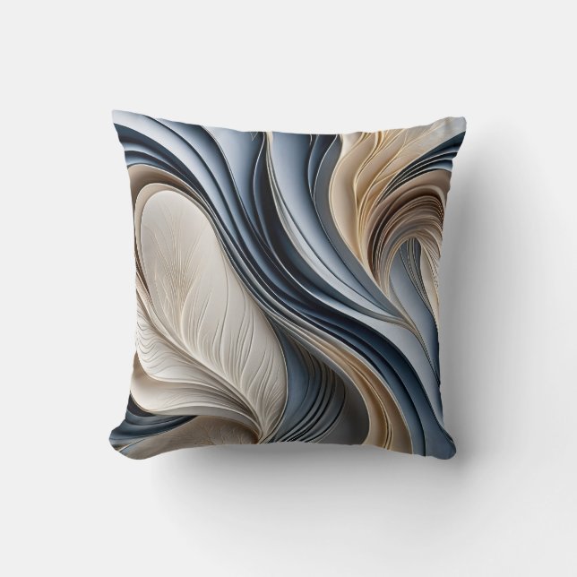 Golden Air - Soft Blue and Gold Flowing Abstract Cushion (Front)