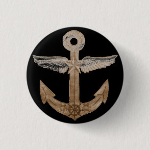 Golden Airship Anchor 3 Cm Round Badge