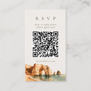 Golden Algarve Cliff Arch Coast QR Code RSVP Card