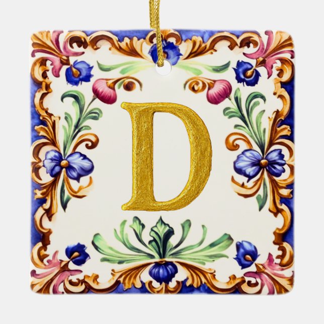 Golden Alphabet – Letter D Ceramic Ornament (Front)
