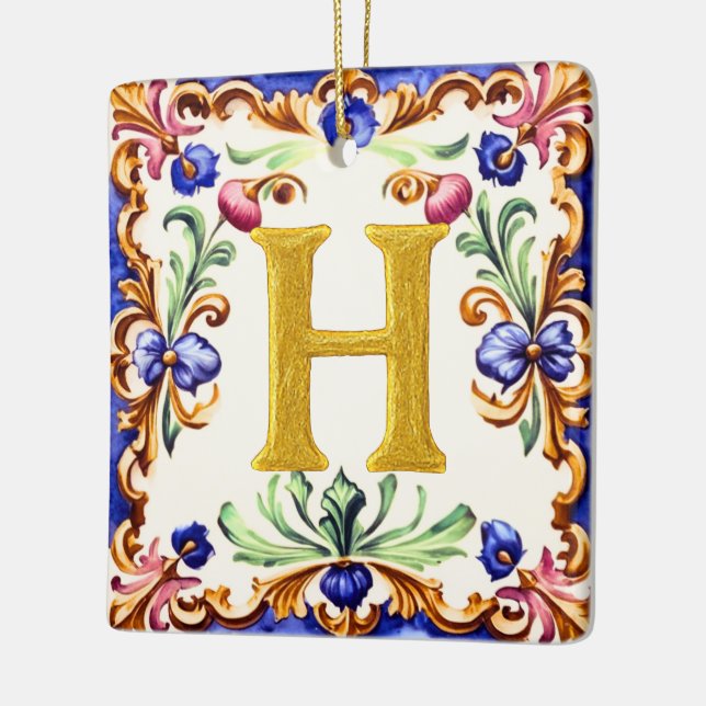 Golden Alphabet – Letter H Ceramic Ornament (Left)