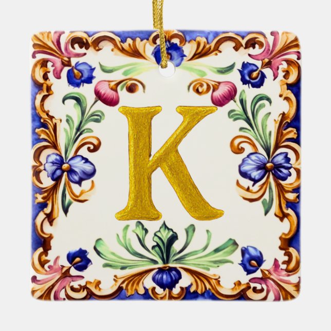 Golden Alphabet – Letter K Ceramic Ornament (Front)