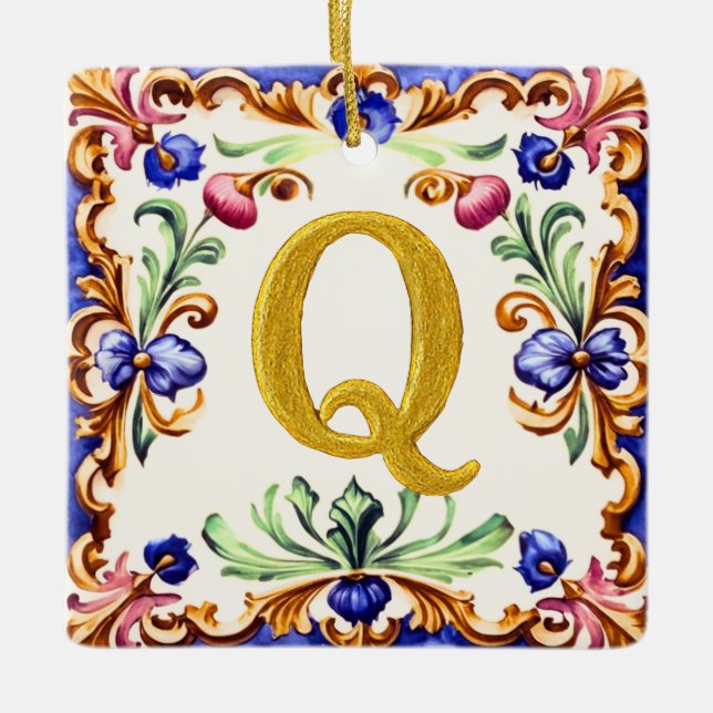 Golden Alphabet – Letter Q Ceramic Ornament (Front)