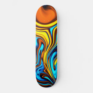 Golden Amber and Blue Abstract Lava Flow Skateboard