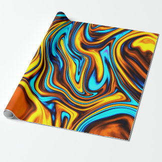 Golden Amber and Blue Abstract Lava Flow Wrapping Paper