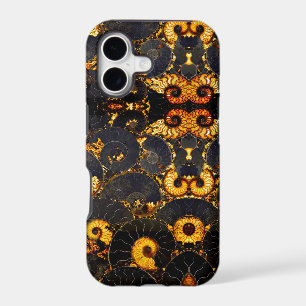Golden Amber black Nautilus shell pattern, fossil