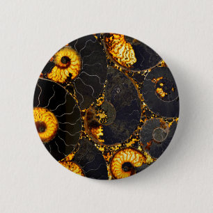 Golden Amber black Nautilus shell pattern, fossil 6 Cm Round Badge