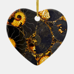 Golden Amber black Nautilus shell pattern, fossil  Ceramic Tree Decoration