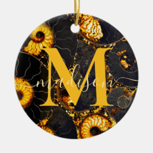 Golden Amber black Nautilus shell pattern, fossil  Ceramic Tree Decoration