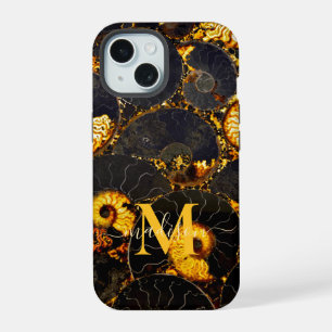Golden Amber black Nautilus shell pattern, fossil iPhone 15 Case